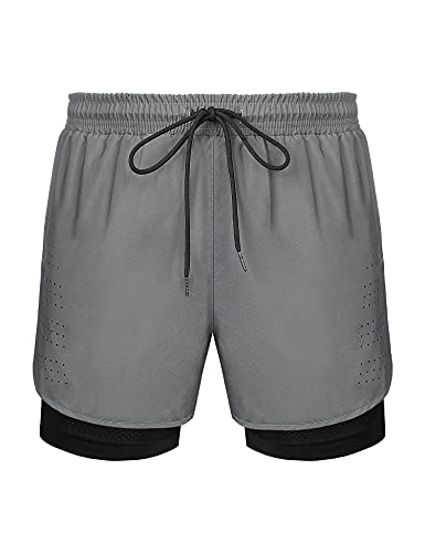 Wayleb Pantalones Cortos Deportivos Hombre Verano con Compresión Interna Pantalon Corto Deporte Hombre Transpirable Secado Rápido Shorts con Bolsillo para Correr Jogging