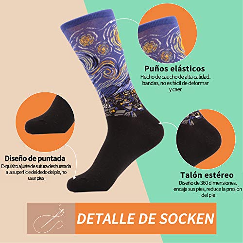WeciBor Calcetines Hasta La Pantorrilla Para Hombre Estampados Hombres Ocasionales Calcetines Divertidos Impresos de Algodón de Pintura Famosa de Arte Calcetines de Colores de moda