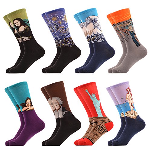 WeciBor Calcetines Hasta La Pantorrilla Para Hombre Estampados Hombres Ocasionales Calcetines Divertidos Impresos de Algodón de Pintura Famosa de Arte Calcetines de Colores de moda
