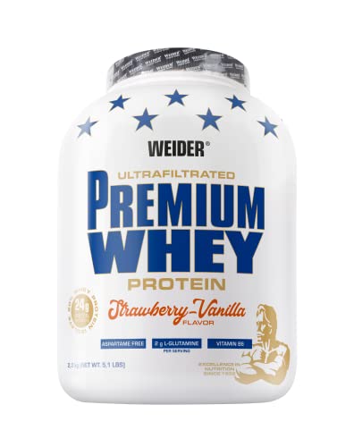 Weider Premium Whey, CFM, 2g de L-Glutamina por toma. Sabor Fresa-Vainilla - 2300 gr