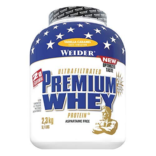 Weider Premium Whey, CFM, 2g de L-Glutamina por toma. Sabor Vainilla-Caramelo - 2300 gr