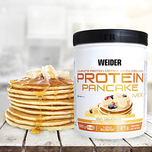 Weider Protein Pancake Mix. Tortitas de harina de avena integral, enriquecidas con proteinas. Sabor Banana - 600 gr