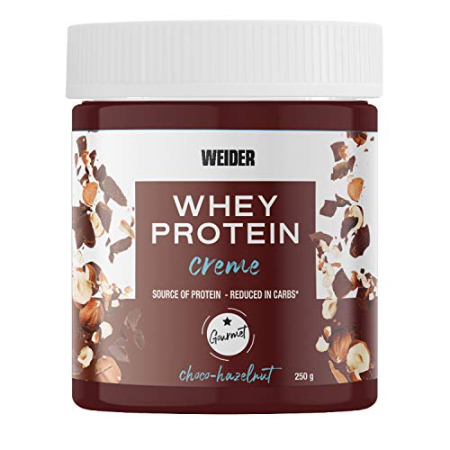 Weider Whey Protein Spread 250 g. Crema de avellana con 22% de proteínas Baja en azúcares Sin aceite de palma y sin gluten.