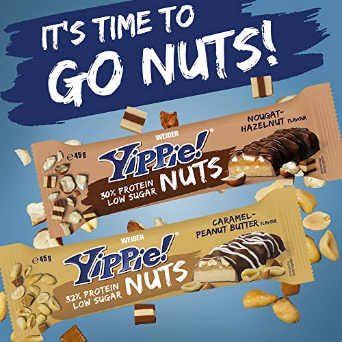 WEIDER Yippie! Nuts, Barrita de Proteína, Caramel-Peanut Butter (12 x 45 g)