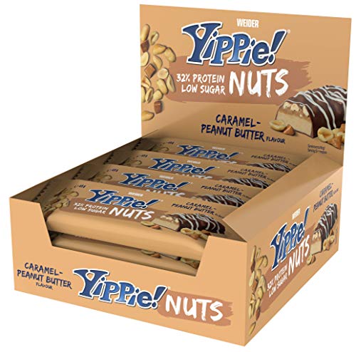 WEIDER Yippie! Nuts, Barrita de Proteína, Caramel-Peanut Butter (12 x 45 g)