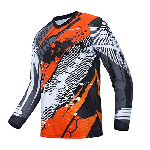 weimostar Maillot de ciclismo para hombre de bicicleta de montaña de motocross Jersey de manga larga MTB Camiseta Downhill Tops Deportes de carreras blusa naranja XXL