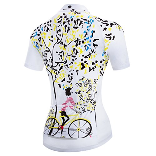 Weimostar - Maillot de ciclismo para mujer, ideal para modalidad de montaña y carretera (transpirable, manga corta), Mujer, Bicicleta Blanca, S