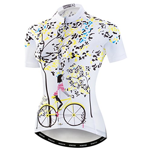 Weimostar - Maillot de ciclismo para mujer, ideal para modalidad de montaña y carretera (transpirable, manga corta), Mujer, Bicicleta Blanca, S