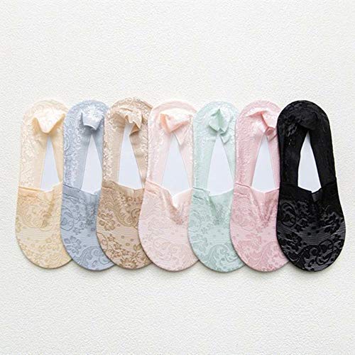 WEIZI 10 Pares De Calcetines De Verano para Mujeres Y Niñas, Calcetines Cortos con Flores De Encaje, Calcetines Antideslizantes Invisibles para El Tobillo, Calcetines De Barco para Mujer, G, EU 35-40