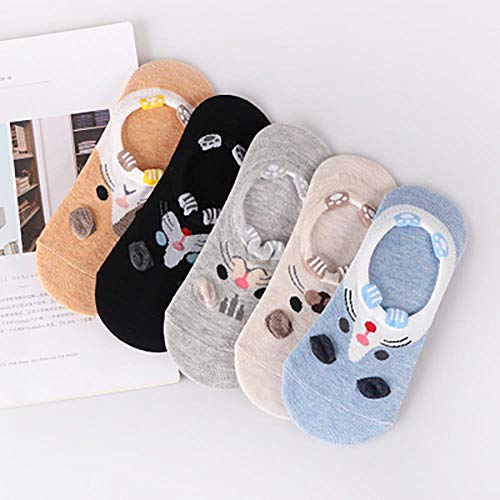 WEIZI Calcetines Mujer Verano Lindo Harajuku Animal    Conejo Invisible Barco Calcetines Mujer Calcetines Cortos De Corte Bajo para Mujeres 10 Piezas = 5 Pares, 14,35-39