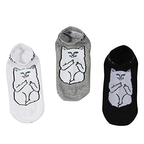 WEIZI Dedo Medio De Dibujos Animados Gato Unisex Calcetines De Barco De Algodón Suave Mujeres Y Hombres Lindo Y Divertido Patrón De Gato Harajuku Tobillo Invisible Calcetines Invisibles, Gris