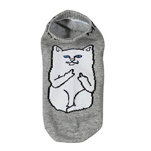 WEIZI Dedo Medio De Dibujos Animados Gato Unisex Calcetines De Barco De Algodón Suave Mujeres Y Hombres Lindo Y Divertido Patrón De Gato Harajuku Tobillo Invisible Calcetines Invisibles, Gris