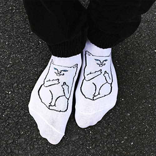 WEIZI Dedo Medio De Dibujos Animados Gato Unisex Calcetines De Barco De Algodón Suave Mujeres Y Hombres Lindo Y Divertido Patrón De Gato Harajuku Tobillo Invisible Calcetines Invisibles, Gris