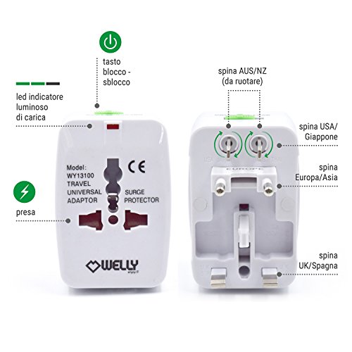 Welly Enjoy IT WY13100 - Adaptador Compacto de Viaje Universal para Enchufes Eléctricos, Color Blanco