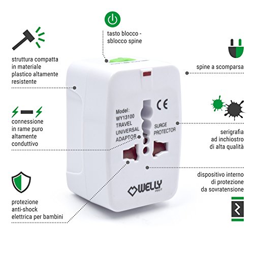 Welly Enjoy IT WY13100 - Adaptador Compacto de Viaje Universal para Enchufes Eléctricos, Color Blanco