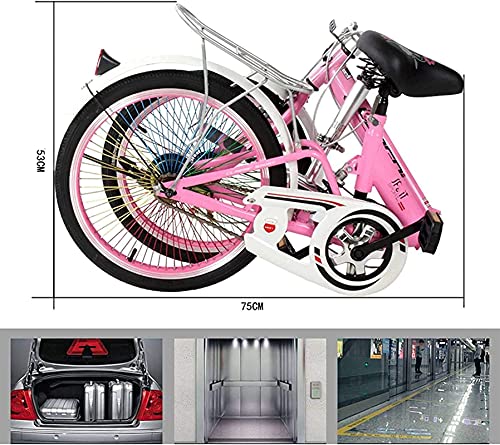 WENHAO Bicicleta plegable for adultos, mujeres, hombres, rejilla trasera, guardabarros delanteros y traseros, 6 velocidades de aluminio Fácil plegable Ciudad Bicicleta de 20 pulgadas Ruedas de 20 pulg