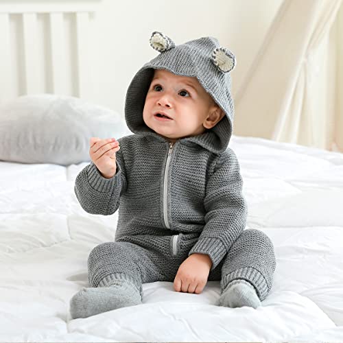 WeoTca Bebé Recién Nacido Niño Niña Mono de Punto con Capucha Cremallera Monos Traje de Abrigo Unisex Otoño Invierno Casual Monos