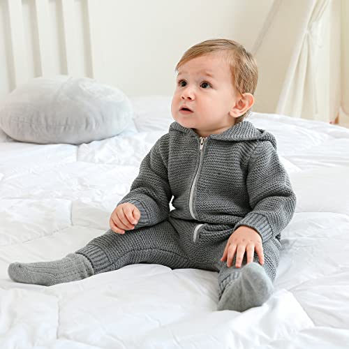 WeoTca Bebé Recién Nacido Niño Niña Mono de Punto con Capucha Cremallera Monos Traje de Abrigo Unisex Otoño Invierno Casual Monos