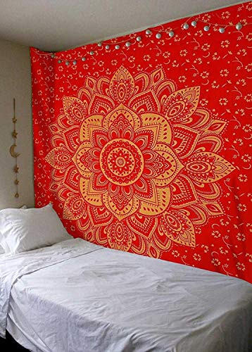 WERT Tapiz de Mandala Indio para Colgar en la Pared, Manta de Alfombra de Playa, Tienda de campaña, colchón de Viaje, Tapiz Bohemio para Dormir, A6 95x73cm