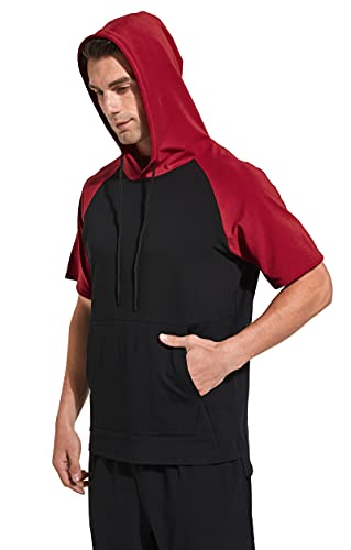 Westkun Sudaderas con Capucha para Hombre Deportiva Camiseta de Manga Corta Deporte Sudadera Casual Corriendo Pull-Over Tops(Rojo,XL)