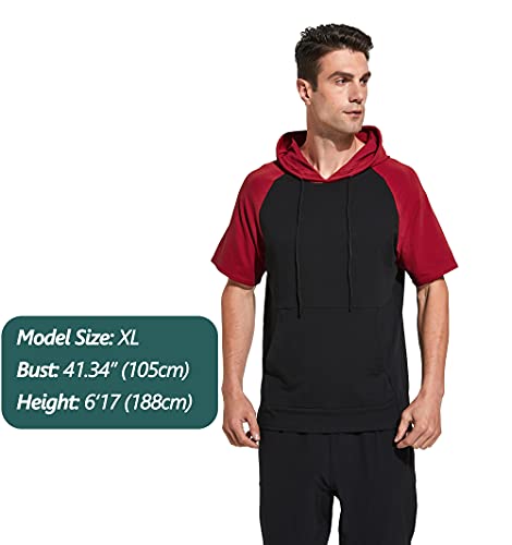 Westkun Sudaderas con Capucha para Hombre Deportiva Camiseta de Manga Corta Deporte Sudadera Casual Corriendo Pull-Over Tops(Rojo,XL)