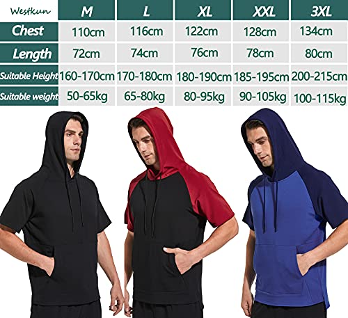 Westkun Sudaderas con Capucha para Hombre Deportiva Camiseta de Manga Corta Deporte Sudadera Casual Corriendo Pull-Over Tops(Rojo,XL)