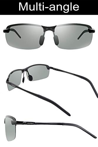 WHCREAT Gafas De Sol Polarizadas Fotocromáticas Para Hombre Para Conducir Deporte Al Aire Libre con Bastidor AL-MG Ultraligero - Negro Marco Gris Lente