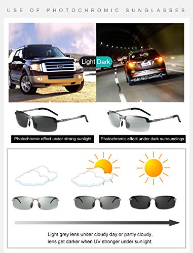 WHCREAT Gafas De Sol Polarizadas Fotocromáticas Para Hombre Para Conducir Deporte Al Aire Libre con Bastidor AL-MG Ultraligero - Negro Marco Gris Lente