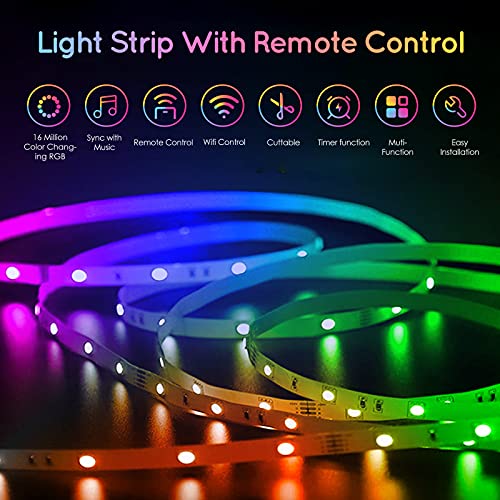 Wifi Tira LED 15M, WEILY 15m Color flexible que cambia el control del teléfono RGB Tira de luz llevada inteligente Tiras LED Funciona con Alexa