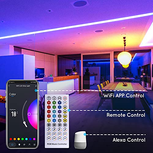 Wifi Tira LED 15M, WEILY 15m Color flexible que cambia el control del teléfono RGB Tira de luz llevada inteligente Tiras LED Funciona con Alexa