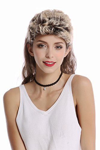 WIG ME UP- H20-P02/P70TP4 Peluca Mujer Hombre Halloween Carnaval Mullet Largo cardado Rayas Marron Rubio 80s Pacorro macarra