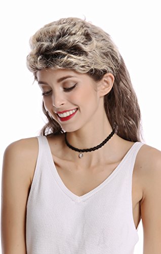 WIG ME UP- H20-P02/P70TP4 Peluca Mujer Hombre Halloween Carnaval Mullet Largo cardado Rayas Marron Rubio 80s Pacorro macarra