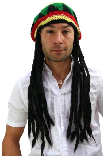 WIG ME UP- rasta2-P103 - Gorro de Punto con Dreadlocks, pelos Rasta Bob Marley, Rastafari