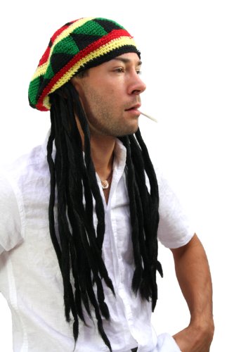 WIG ME UP- rasta2-P103 - Gorro de Punto con Dreadlocks, pelos Rasta Bob Marley, Rastafari