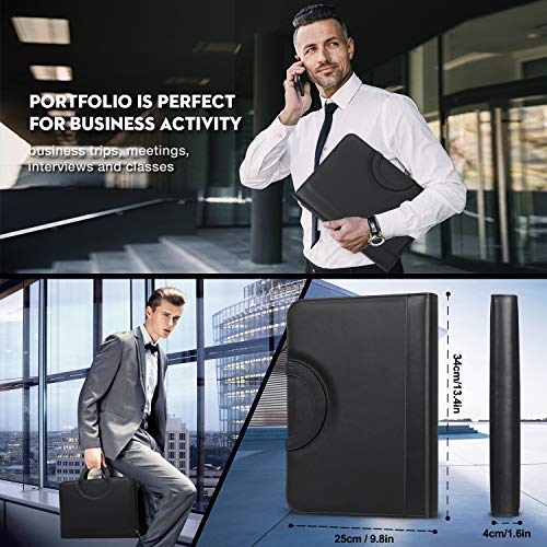 wilbest® Carpeta de Conferencia, Portadocumento Piel, Portafolio Piel con Cremallera - Doble Asas Magnéticas, 5 Ranuras para Tarjeta, A4 Portadocumentos, Compartimento para Tablet, 34 x 25 cm - Negro