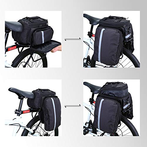 WILDKEN Bolsa Alforja Trasera Bicicleta Impermeable Bolso de Asiento Trasero para Viaje Portátil Extensible Bolsa de Hombro para Ciclismo al Aire Libre (Negro)