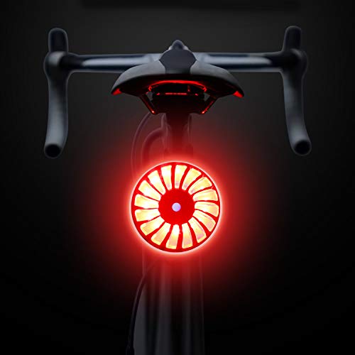 WILDKEN LED Luz Trasera de Bicicleta Recargable USB Impermeable Sensor de Luz de Freno Inteligente 5 Modos Deporte LED Luz de Cola de Ciclismo Luz Estroboscópica de Advertencia de Seguridad (Negro)