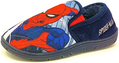 WILLIAM LAMB Pantuflas de Spiderman para niños mayores sin cordones [Rojo - 2 UK]
