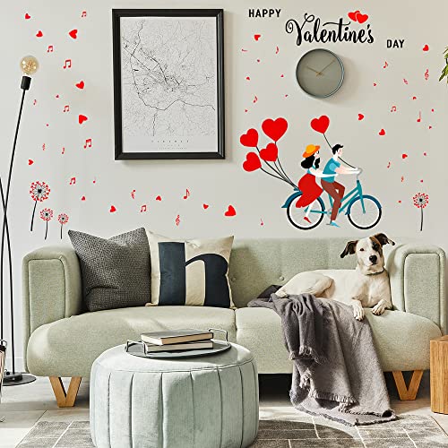 Winhappyhome Diente de león Día de San Valentín Bicicletas Amantes patrón pared arte etiqueta para dormitorio tienda nupcial