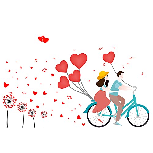 Winhappyhome Diente de león Día de San Valentín Bicicletas Amantes patrón pared arte etiqueta para dormitorio tienda nupcial