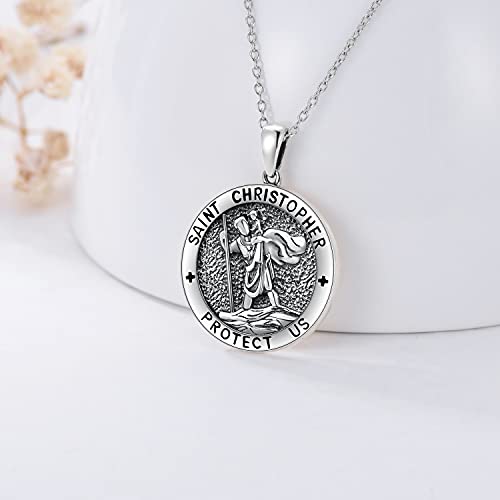 WINNICACA Collar de San Cristóbal de plata de ley con medalla protectora de San Cristóbal para mujeres, regalo de mamá