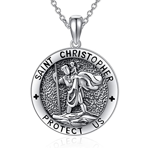 WINNICACA Collar de San Cristóbal de plata de ley con medalla protectora de San Cristóbal para mujeres, regalo de mamá