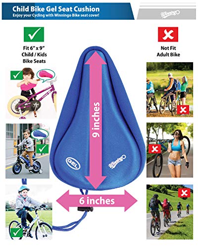 WINNINGO niño Bicicleta Gel sillín para Bicicleta de Asiento Funda de cojín más cómodo pequeño para niños (Azul)