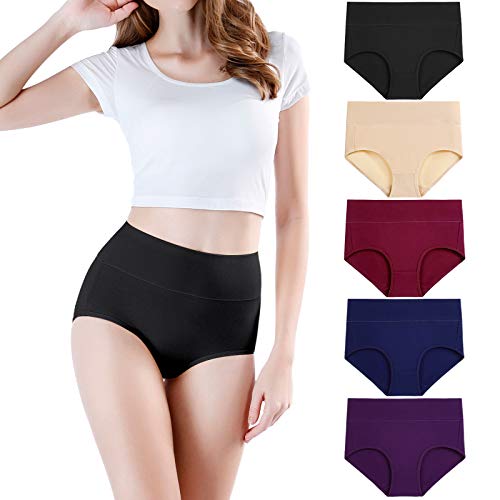 wirarpa Braguitas Culotte Algodón para Mujer Bragas de Cintura Alta Cómodo Faja Reductora Ajustan Pack de 5 Talla 38