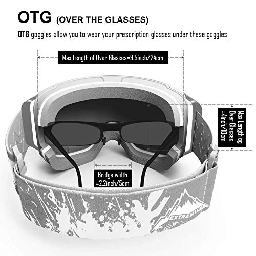 WLZP Gafas de esquí，Gafas Esqui Snowboard UV400 Protección para Hombres, Mujeres y jóvenes Esquiar OTG，Snowboard Deportes de Invierno nieve Lentes Anti-Niebla