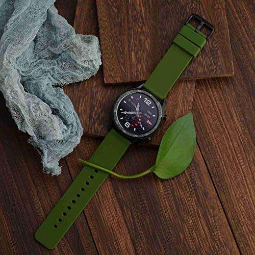 WOCCI 14mm Silicona Correa Reloj con Hebilla Plateada, Liberación Rápida para Hombre Mujer (Verde Militar)