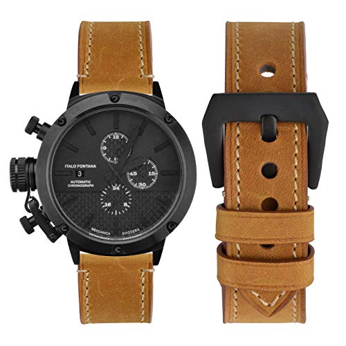 WOCCI 24mm Micro Suede Crazy Horse Correa de Reloj de Cuero con Hebilla Negra (Marrón Claro)