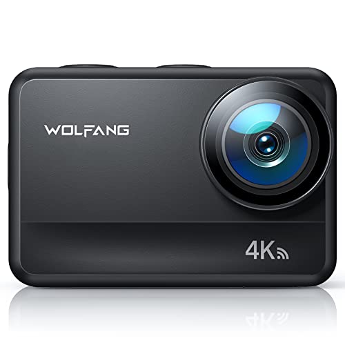 WOLFANG Cámara Deportiva GA400 4k 60FPS, 8M Barebones Cámara Deportiva con Pantalla Táctil Resistente al Agua 40m Cámara Subacuática WiFi Webcam Videocámara EIS Shakeproof cámara de Casco