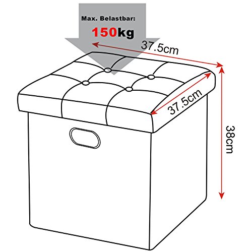 WOLTU Taburete Cubo Taburete con Caja de Almacenamiento Cofres Caja de Almacenamiento Plegable, Tapa Extraíble, con Asas, Asiento Acolchado de Imitación Cuero, 37.5 * 37.5 * 38CM, Negro, SH15sz