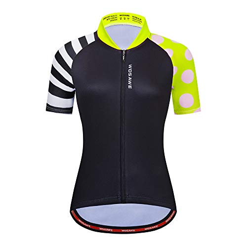 WOSAWE Camiseta de ciclismo para mujer con diseño de lunares y rayas que absorbe la humedad y manga corta, forro polar verde con licencia oficial de star wars silent one crew., Medium